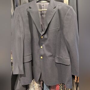 Classic Double Vent 50R Black Blazer with Gold Buttons.